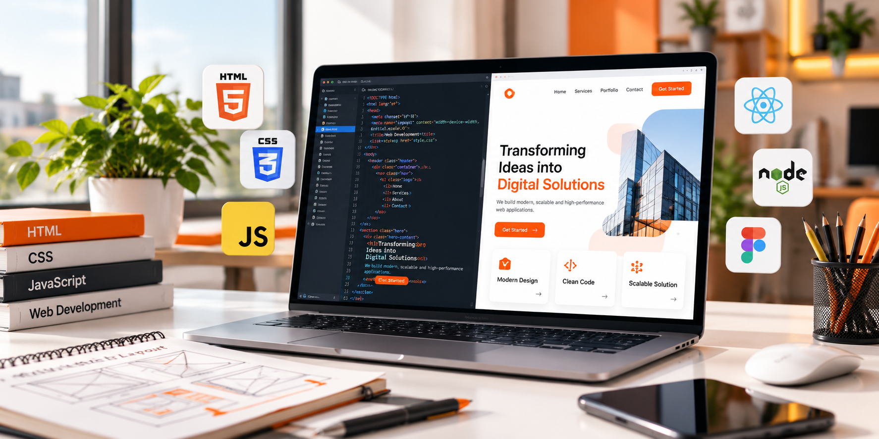 Web development and coding interface